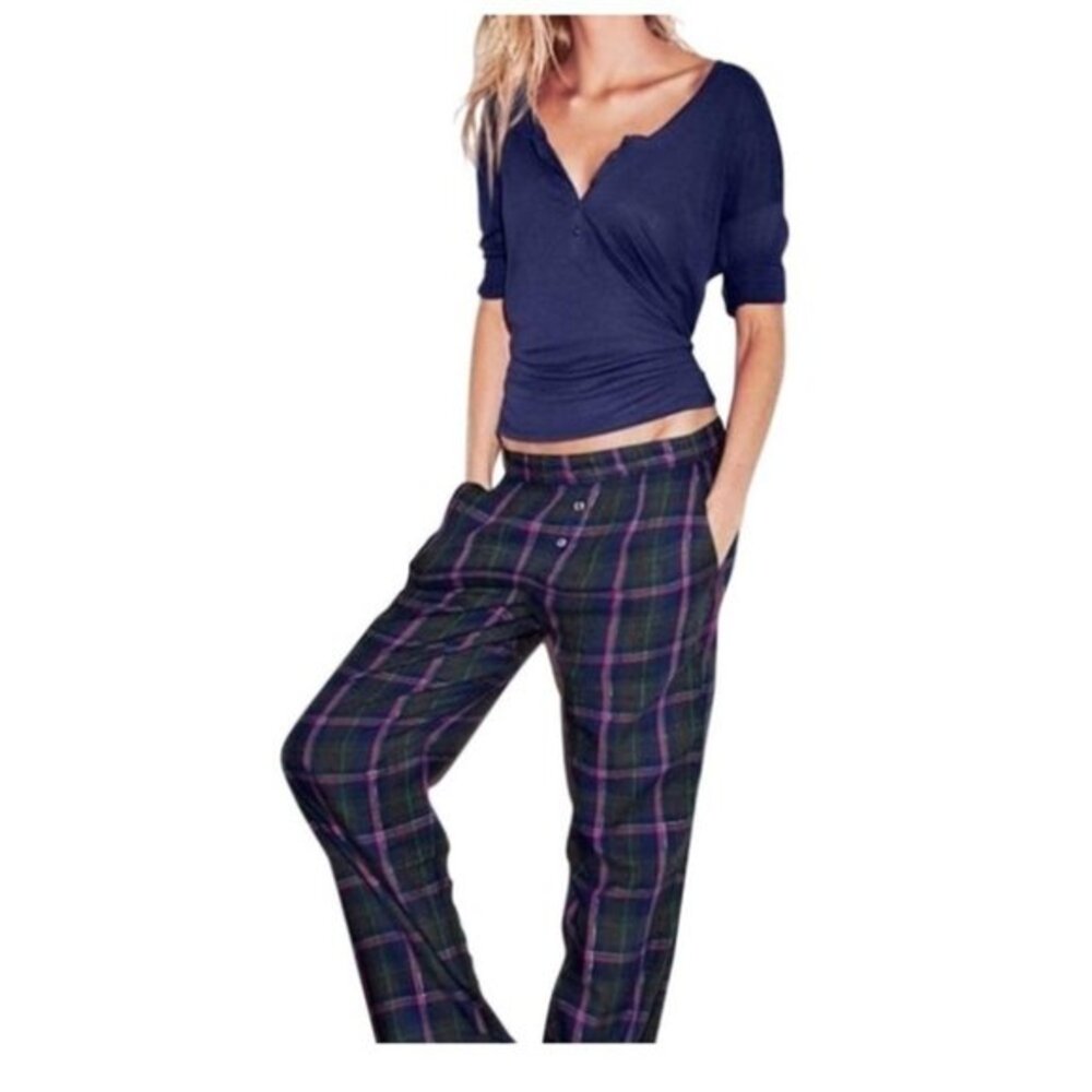 Victoria's Secret Womens Navy Pink Plaid Pajamas‎ XS